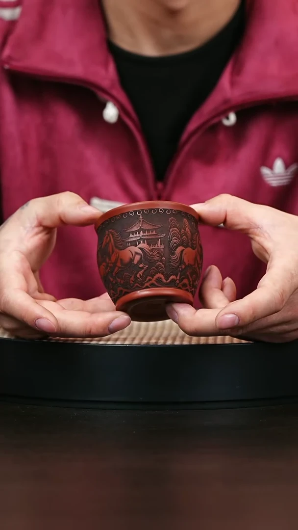 茶杯紫砂大红袍 八骏图主人杯100cc