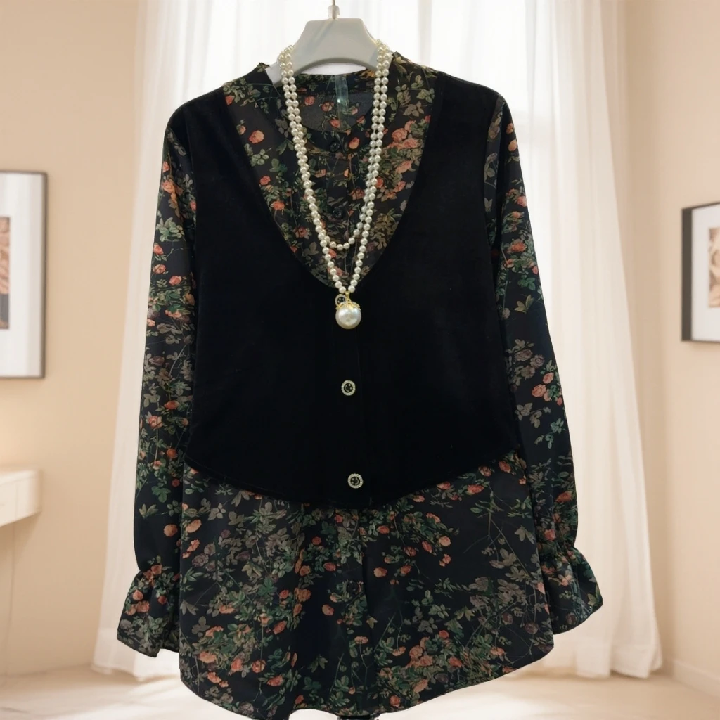 YD冬季新款时尚洋气宽松显瘦遮肉胖MM潮流百搭假两件