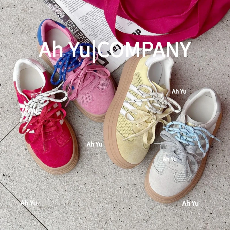 真皮透气网面厚底德训鞋女双鞋带2025夏季新款增高软休闲板鞋爆款