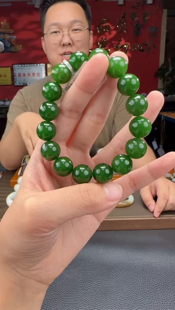 手串未镶嵌和田玉碧玉菠菜绿单圈手串