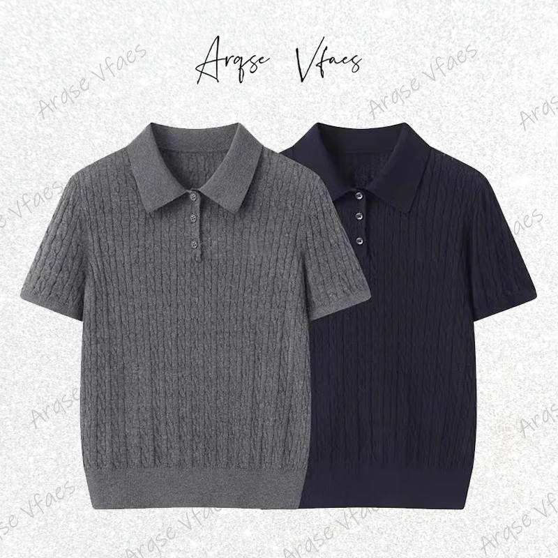 针织衫-50418107休闲毛针织衫修身短袖上衣女休闲polo时尚百搭