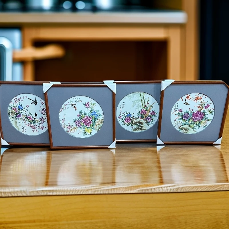 ZY-GH287四季花鸟四方瓷板画4块套组礼盒装-张