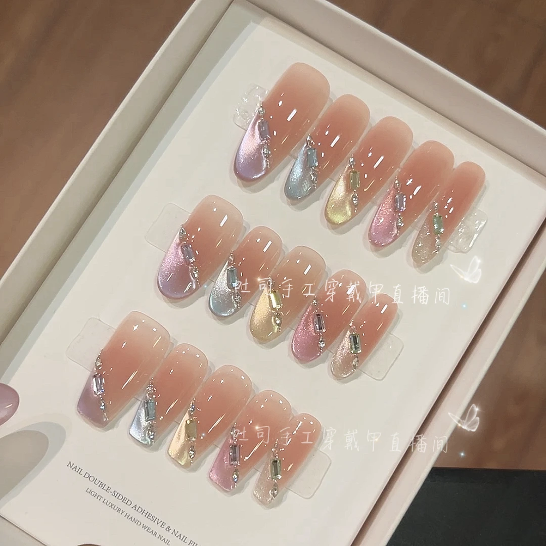 【钻石彩虹】纯手工穿戴甲美甲穿戴光疗甲冰透渐变流行纯欲四季流行