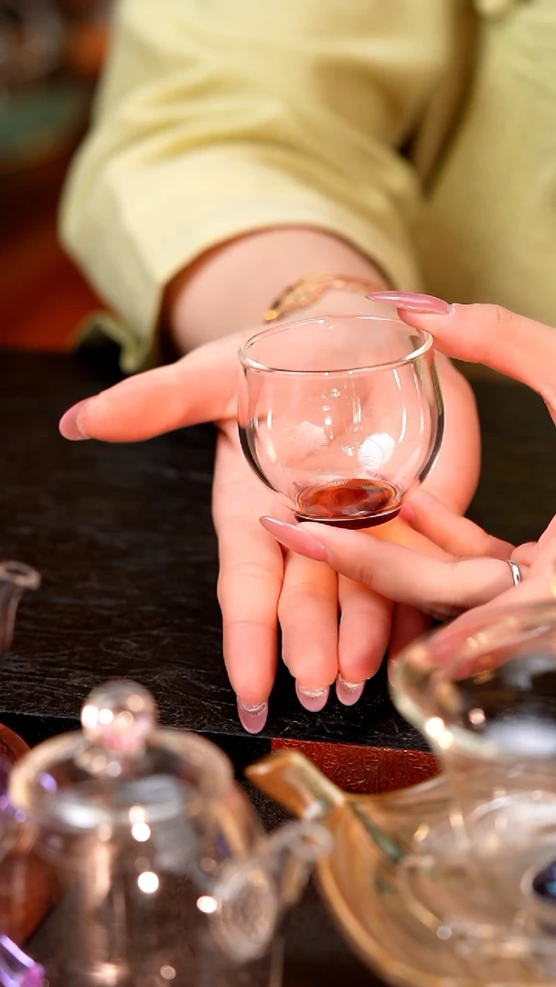 暗香疏影/圆融杯/手工彩璃窨底/琥珀