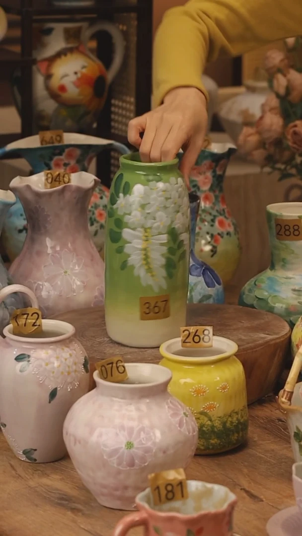 陶瓷景德镇设计师手作花器摆件侘寂风@M367@