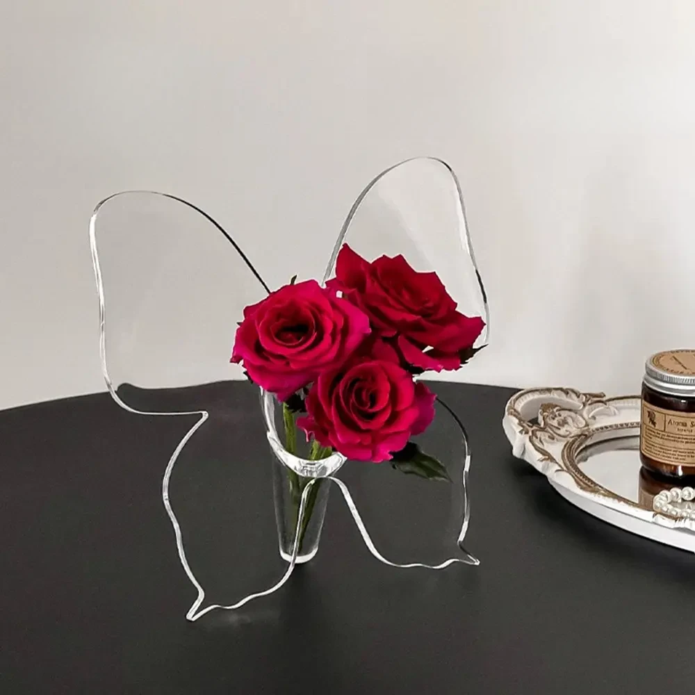 ins风高档现代简约亚克力蝴蝶方形创意花瓶插花客厅卧室摆件 E267