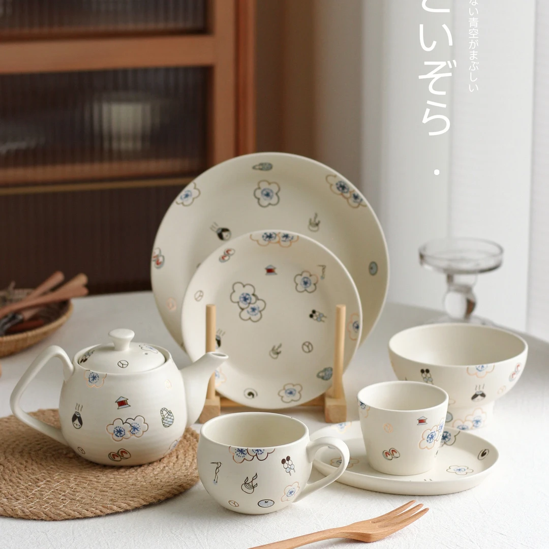 日式和风碗餐具盘子陶瓷碗碟瓷碗创意复古