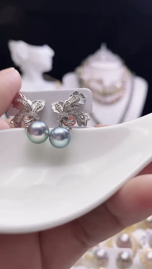 银S925镶嵌耳饰海水珍珠海水真多麻珍珠耳饰