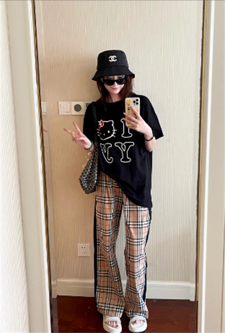 全新未使用 BURBERRY/博柏利 经典格纹宽松休闲长裤