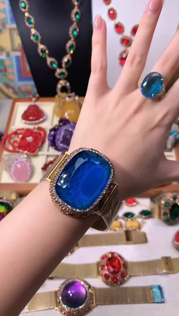 铜合金合成立方氧化锆新款奢华蓝色手链