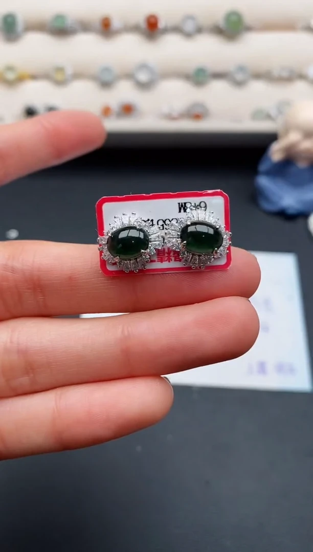 银S925镶嵌戒指翡翠缅甸天然A货翡翠22  6-2