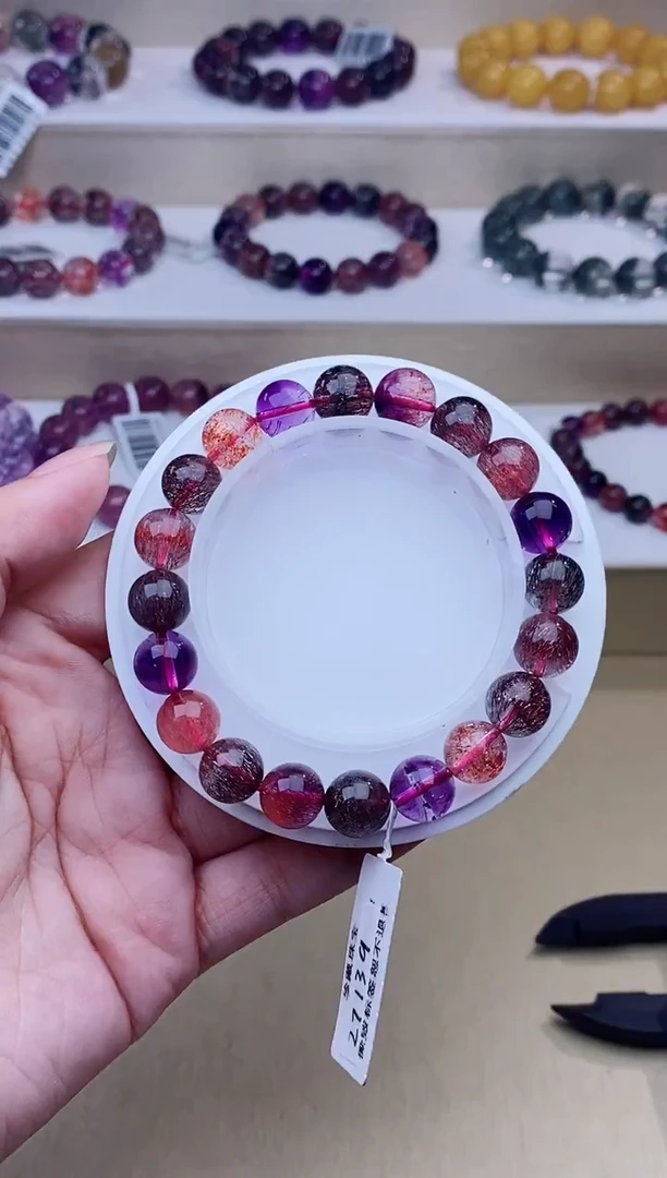 未镶嵌手链水晶黑加仑超七单圈9m+