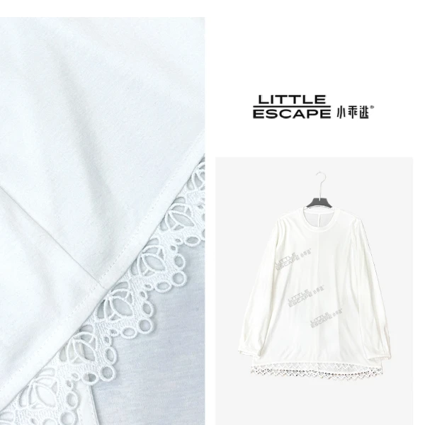 小乖逃白色卫衣T恤打底圆领蕾丝下摆白色简约修身百搭款TS8156