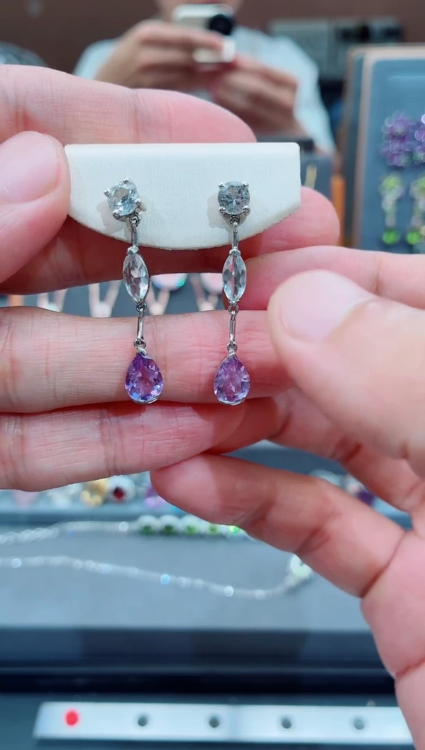 耳钉银S925镶嵌水晶水晶耳钉