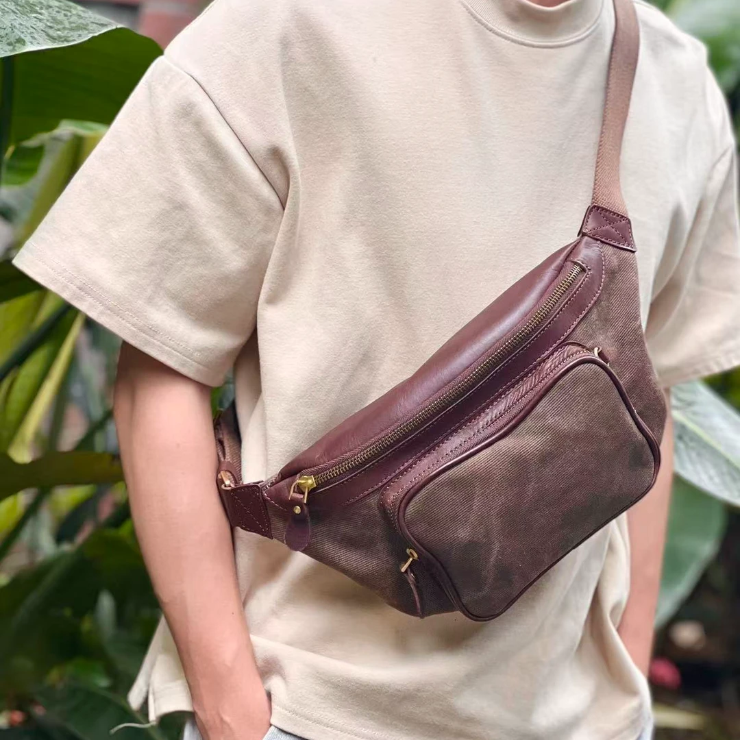 老友皮皮 帆布斜挎包休闲单肩斜跨包胸包