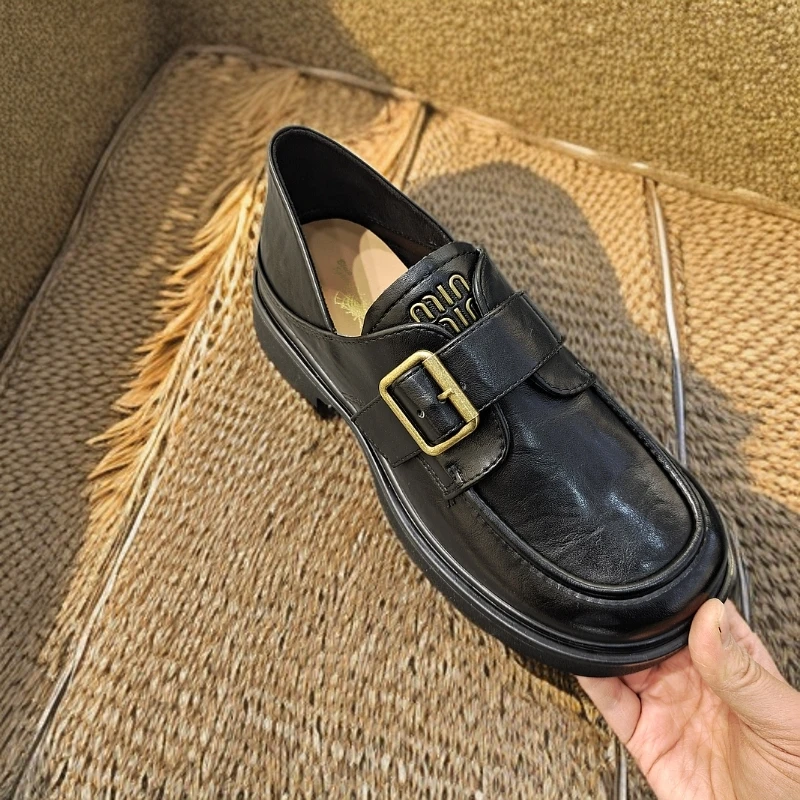 551复古鞋子时尚夏季一脚蹬软底中口单鞋厚底英伦风乐福鞋粗跟