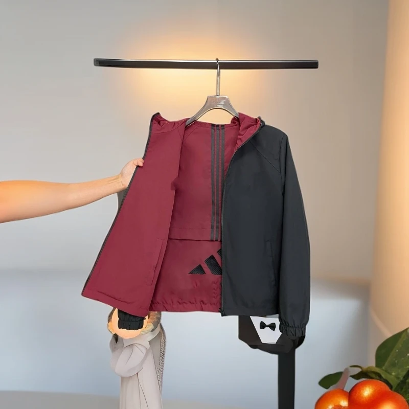 新款时尚连帽双面穿百搭休闲薄棉外套男士