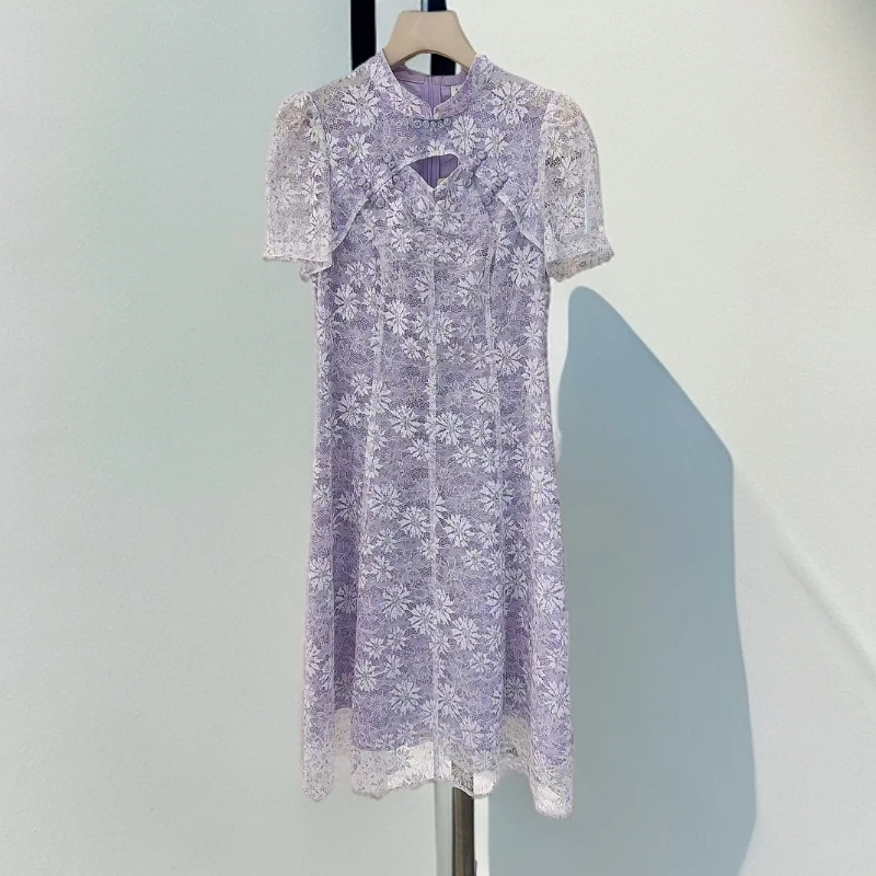 5212#紫【木兮兮专属】2025年夏季新款显瘦雪花印花百搭时尚连衣裙