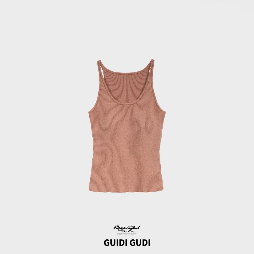 GUIDI GUDI【色彩搭配】韩系休闲百搭多色带胸垫背心/黄加蓝