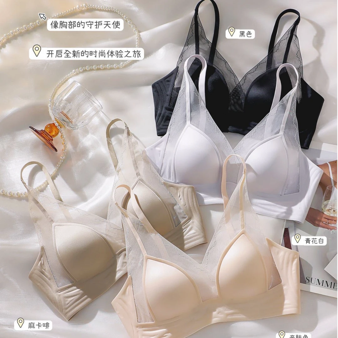 OHN/欧韩娜夏季法式薄款大胸显小YC28无痕内衣兔耳朵内衣蕾丝好看