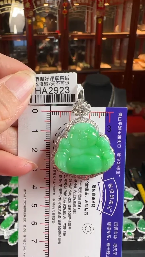 颈饰18K金镶嵌翡翠HA2923冰绿佛公