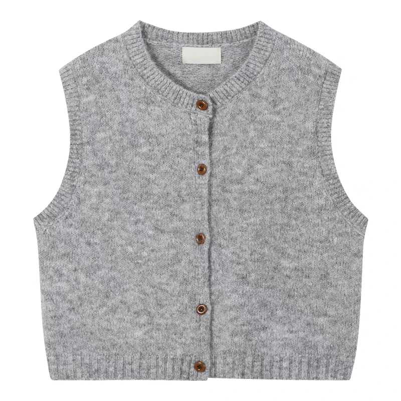 韩系文艺风针织马甲短款宽松无袖开衫叠穿百搭背心