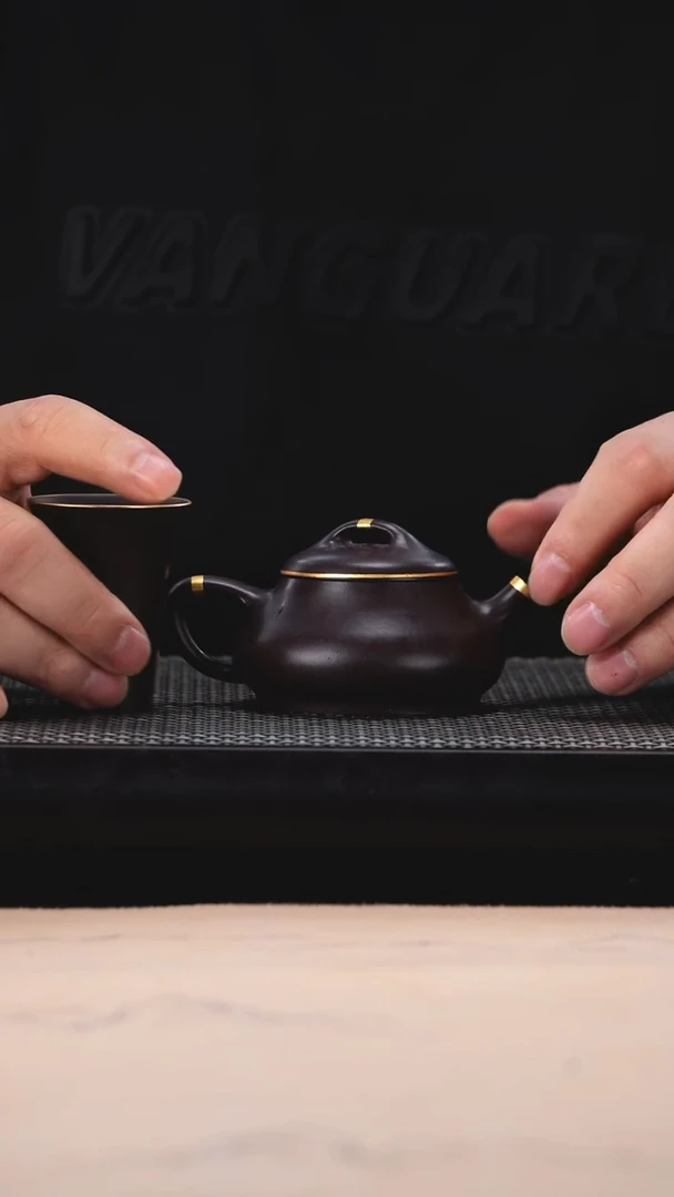 茶壶紫砂描金纳瓢+描金杯