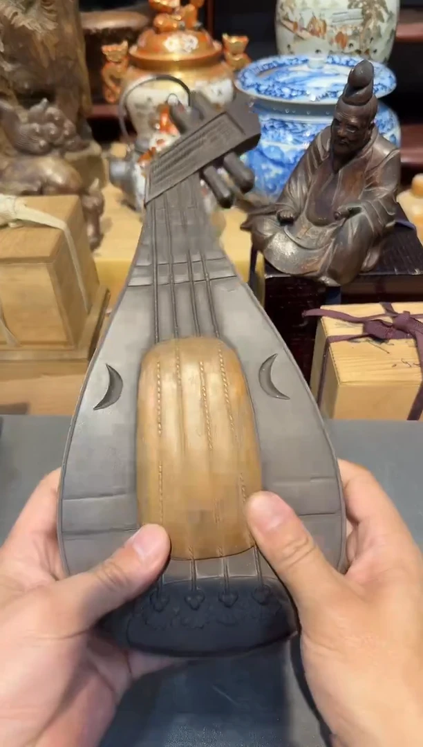 琵琶形砚台实木盖