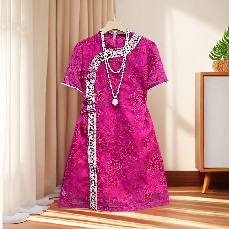 2025胖妹妹时尚减龄新中式国风优雅连衣裙女胖mm遮肉显瘦旗袍裙潮