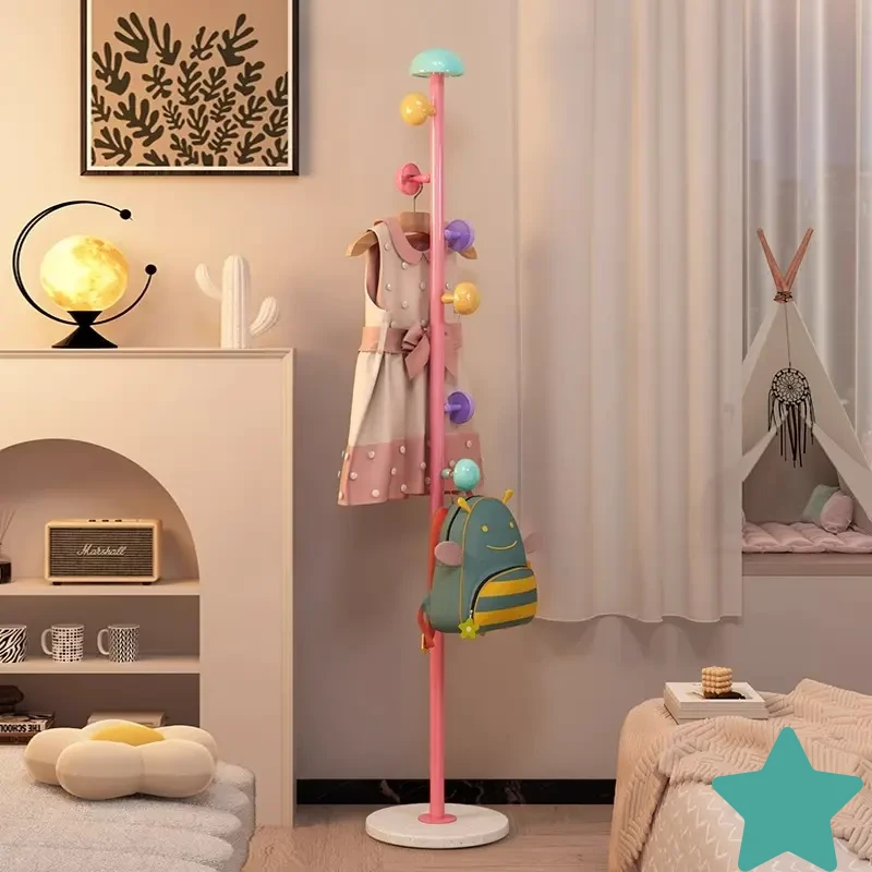 儿童款落地蘑菇衣帽架可爱多巴胺马卡龙挂衣架奶油风衣服架子