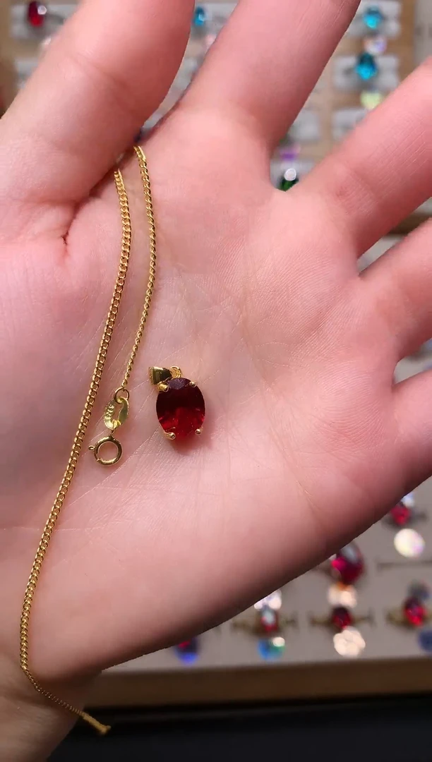 吊坠(赠链)银S925镶嵌红宝石8*10 酒红金托