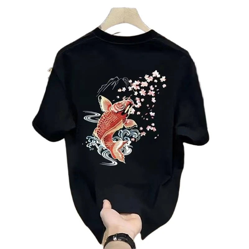 中国风卡通短袖刺绣国潮醒狮男士时尚夏季恤休闲百搭丁达尔风上衣