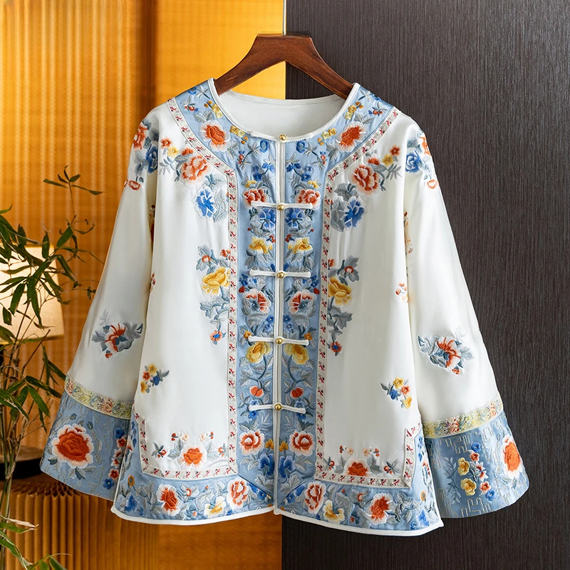 新中式国风重工刺绣唐装汉服女复古贵气长袖盘扣外套女格格服上衣