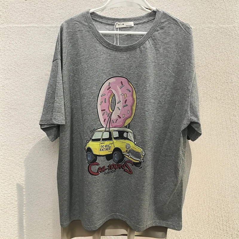 欧美风不起球宽松型常规短袖T恤大版卡通长款宽松韩版均码