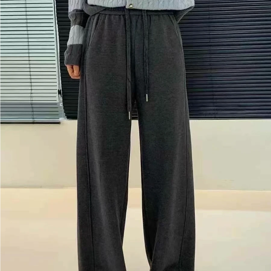 5927直筒裤显瘦针织高腰百搭宽松加绒时尚