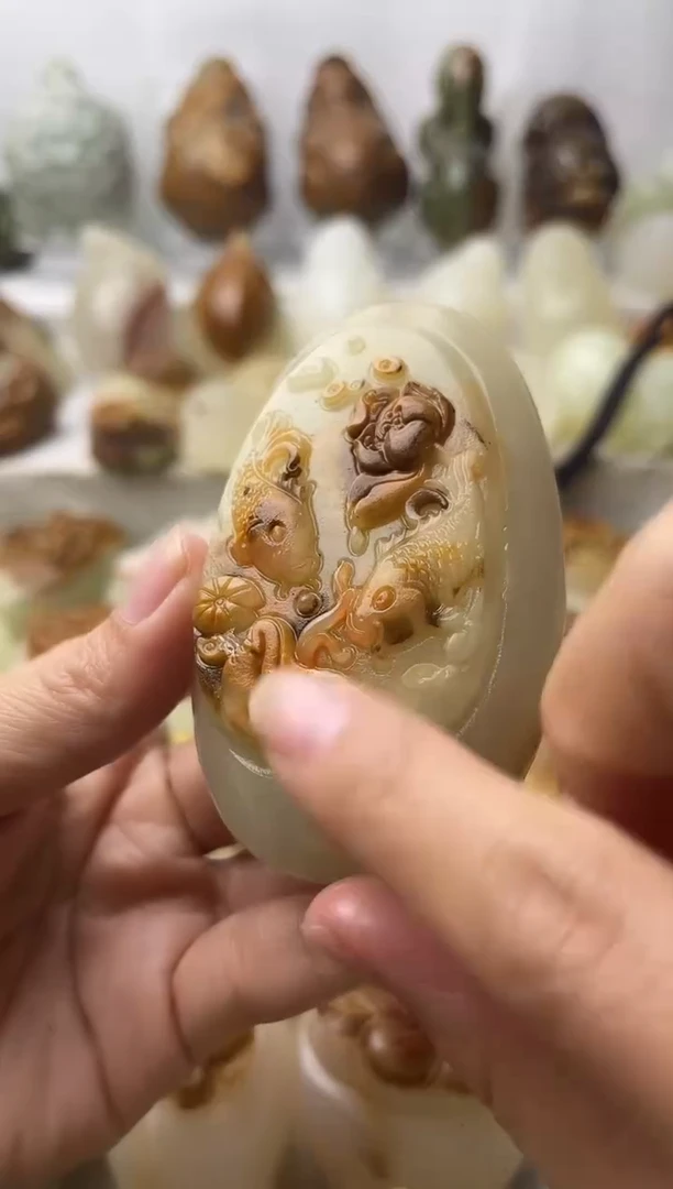 石材古青石棉纹正常不退换荷花鱼