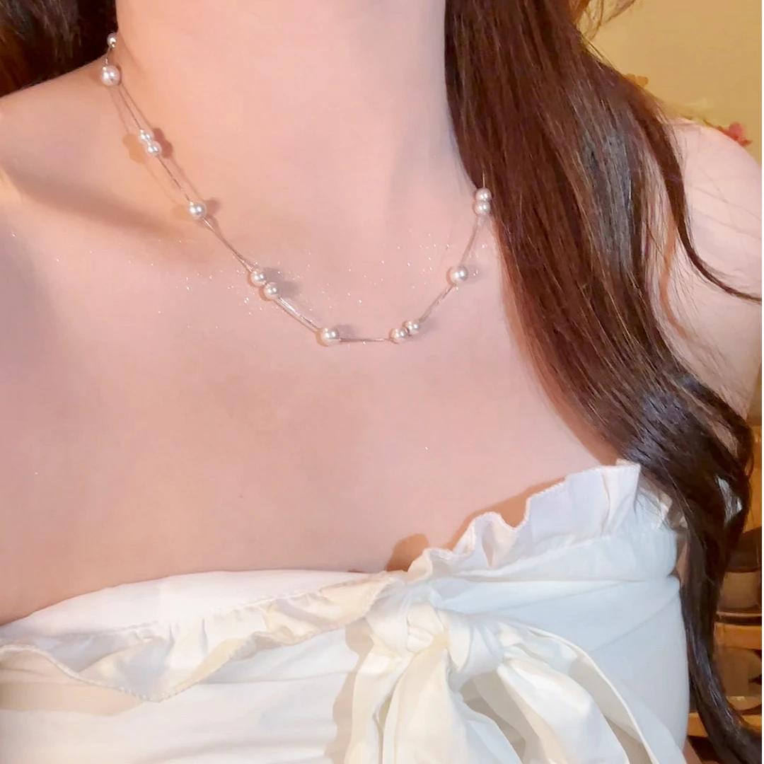 合金亚克力项链 夏日百搭满天星珠珠项链女气质轻奢颈链锁骨链