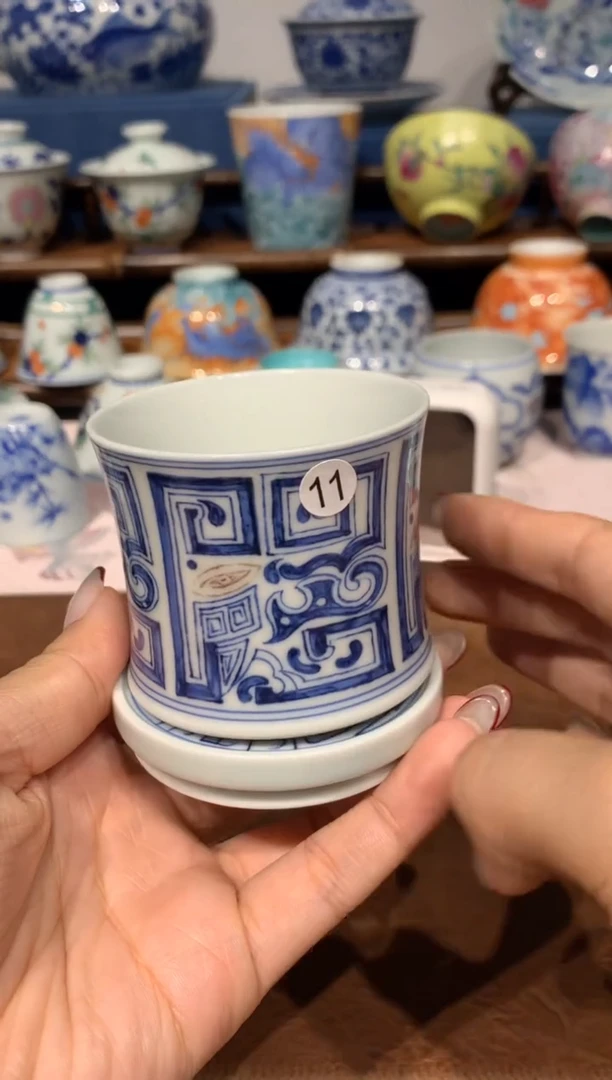 【闪购商品】摆件11青花饕餮纹转转杯额额