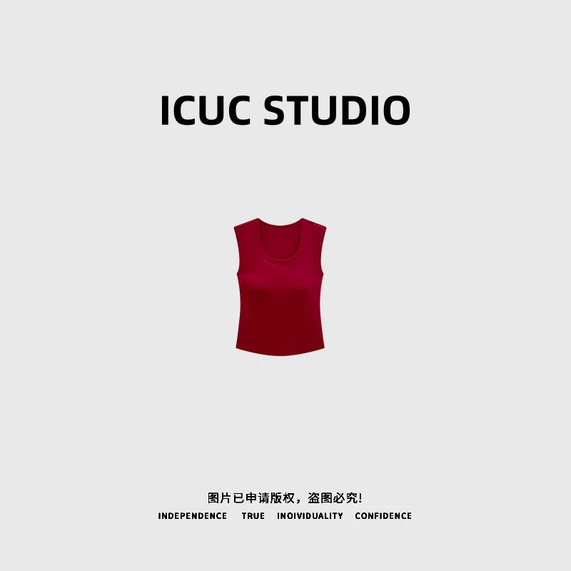 ICUC STUDIO-【带胸垫U领吊带背心】新款简约宽肩带吊带背心3691