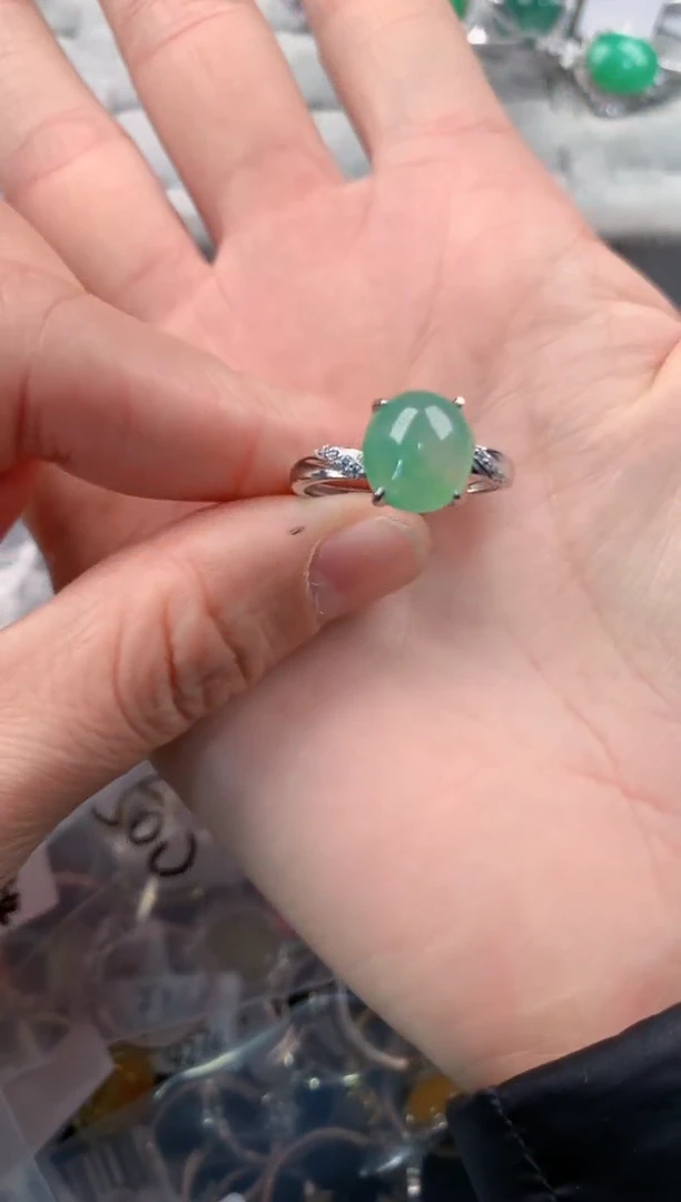 银S925镶嵌戒指翡翠666   10