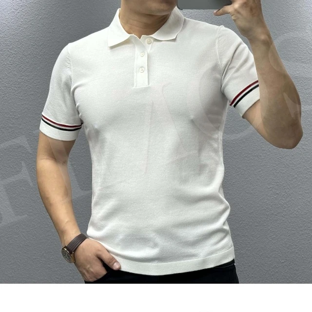 春季新款男士翻领袖口提花纯色短袖Polo衫 XC281