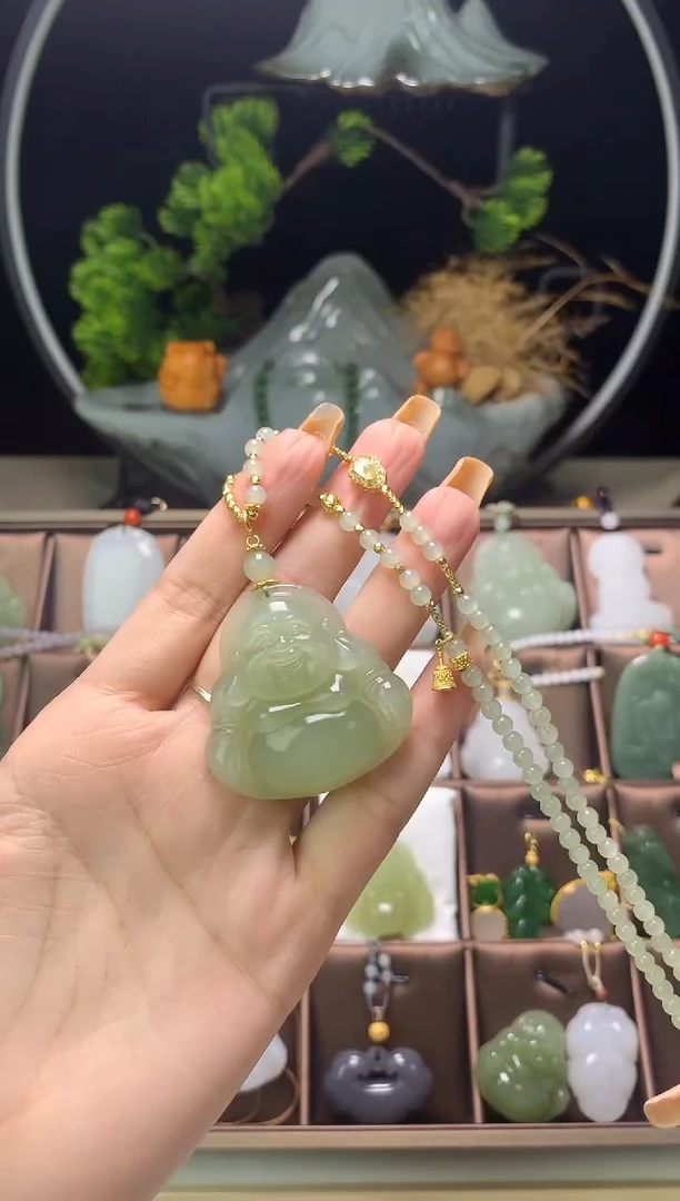 和田玉银S925镶嵌颈饰精选吊坠 40mm佛公天然和田玉