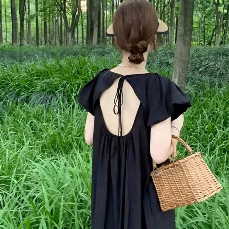 法式设计感露背连衣裙胖MM特大码300斤夏季宽松遮肉显瘦中长款裙