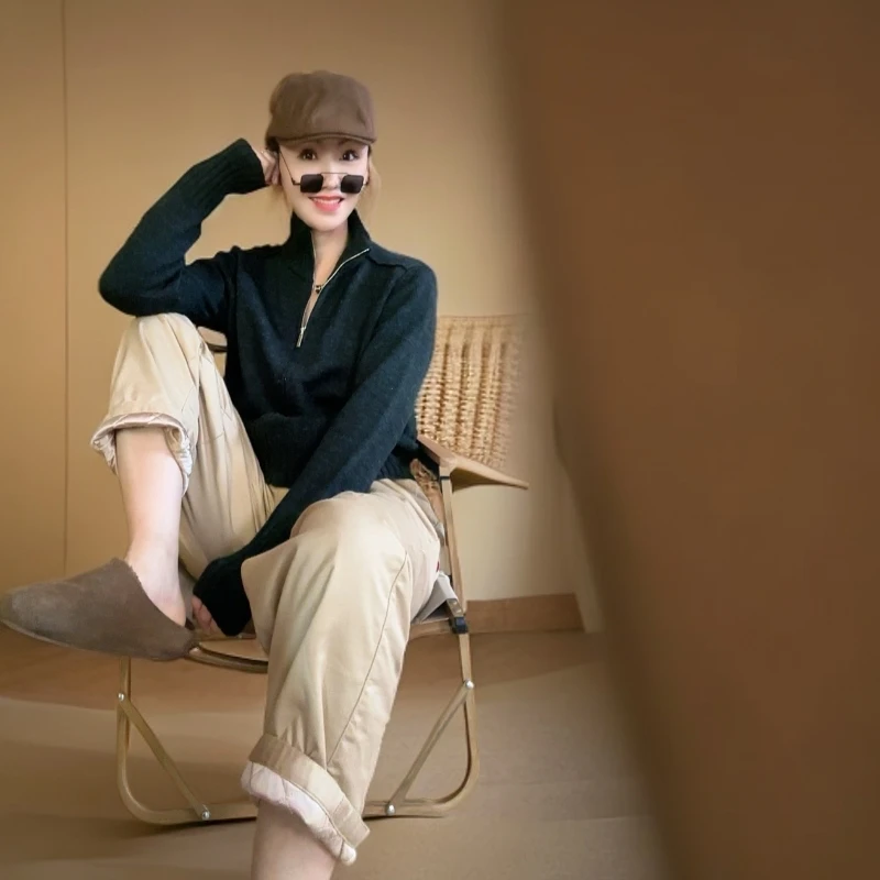 ZIBUQIFANG/紫布七坊绵羊毛拉链毛织开衫时尚休闲百搭毛衣外套688