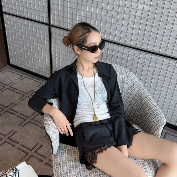 UNMUTE2025春夏翻领百搭长袖衬衫休闲短裤套装女dopdop买手店