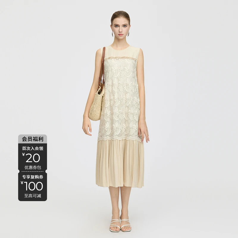 S·DEER圣迪奥蕾丝气质轻奢时尚夏季无袖设计师连衣裙S252Z12F4