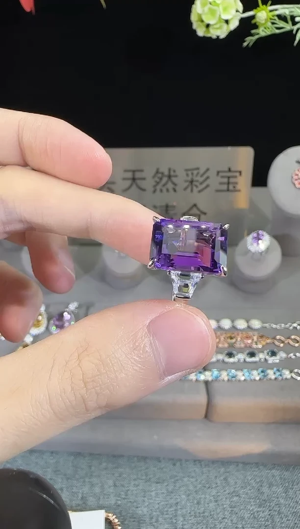 紫晶戒指银S925镶嵌10*14mm戒指