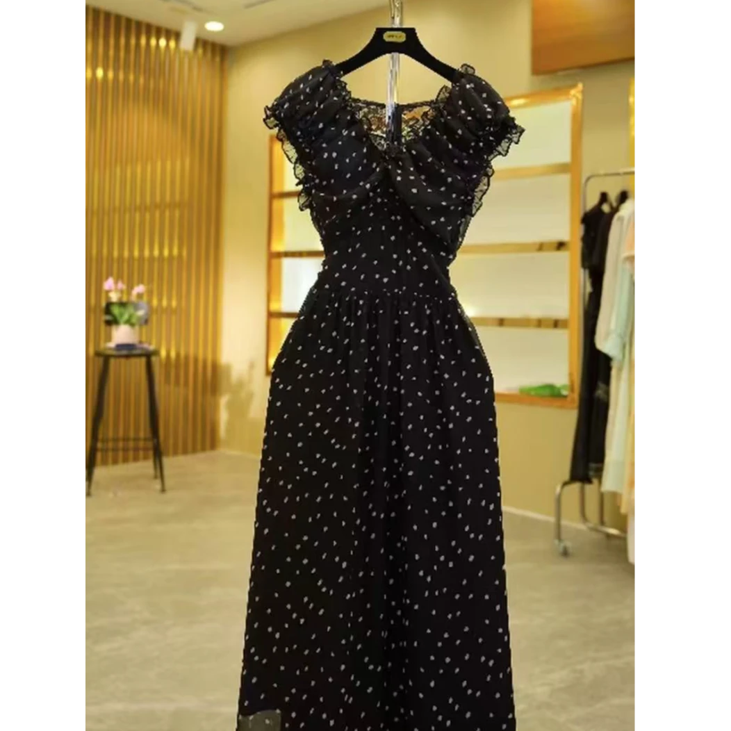 【依依专属】黑色碎花法式小波点夏季轻奢收腰显瘦气质连衣裙C003-3