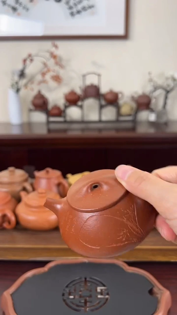 【闪购商品】紫砂茶壶红降坡刻绘景舟石瓢壶120CC