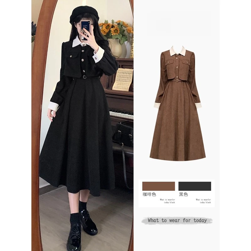 秋季2025新款女装大码胖mm连衣裙法式高级感收腰显瘦赫本风小黑裙